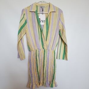 Zara Valery Mini Dress Easter Purple Green Yellow Pastel Spring Summer (S)